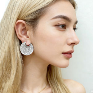 SEQUITO Ladies Clothes Jewelry Pave Setting White AAA Zirconia Gold Plated Shell Shape Big Stud Earrings Evening Party Accessories SE1013