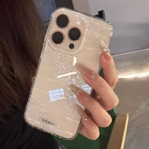 Desert Gold Gradient Shell Pattern Phone Case Glitter Flash Powder Full Cover Luxury Feel Acrylic Material for  17 16pro Max