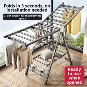 Foldable Movable Floor Standing Drying Rack