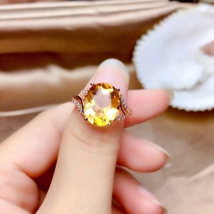 925 Sterling Silver Yellow Crystal Adjustable Ring for Women Fashionable Versatile Wealth Attracting Lucky Charm Trendy Design