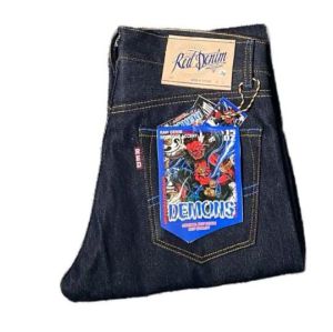RED DENIM -Art DEMONS 15Oz Sanforize Denim Accent Selvedge Original Slim  Biru