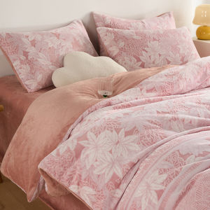 NAIYOUCHENG | Embroidered Milk Velvet Double-sided Coral Fleece Warmth Bedding Set Four-Piece