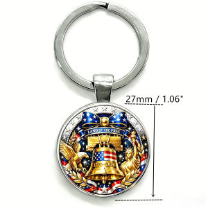 1pc The 250th Anniversary of American Independence Day Souvenir Keychain Collection 2D Glass & Metal Keyring USA Patriotic Gifts