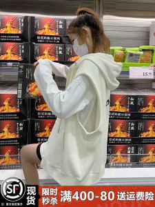 เสื้อกั๊กฮู้ดสปอร์ตลำลองสำหรับผู้หญิง ฤดูใบไม้ผลิและฤดูใบไม้ร่วง 2025 ใหม่ สไตล์วิทยาลัย เสื้อกั๊กแบบสวมหัว แจ็คเก็ตแบบสวมหัว