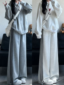 Quần Ống Rộng Kẻ Sọc Màu Trắng Cho Nữ Quần Dài Ống Đứng Dáng Rộng Cạp Cao Dáng Rộng Quần Dài Thường Ngày Mùa Thu 2025