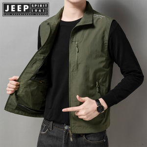 JEEP SPIRIT Áo Vest Nam Mùa Xuân ESTD 1941 Áo Khoác Ngoài Áo Ba Lỗ Nhanh Khô Thể Thao Ngoài Trời Cổ Đứng Thường Ngày Dáng Rộng Và Đẹp Trai
