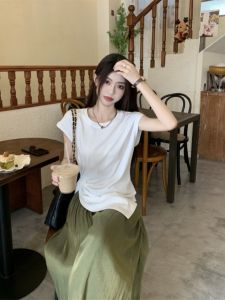 French Summer Suit Skirt Women Irregular Design Short Sleeve T-shirt Ruched Drape Casual Culottes Two-piece Set Women