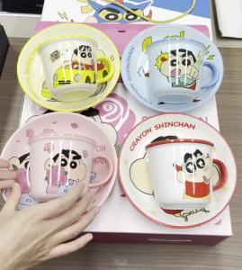 CRAYON SHINCHAN | 660Ml Crayon Shinchan Anime Cốc Sứ Có Nắp Kawaii Hoạt Hình Tay Cầm Ống Hút Cốc Kid Quà Tặng Sinh Nhật Nhà Bếp Bộ Đồ Ăn