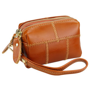 Small Wallet Female Double Layer Zipper Coin Purse Minimalist Coin Bag First Layer Cowhide Hand Bag Key Case Wallet