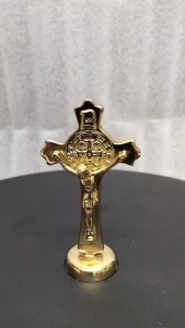 3 Inch Brass Mini Crucifix Cross with Base Catholic Religious Altar Decor Church Prayer Home Sacred Gift