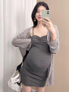 ชุดเดรสสายเดี่ยวผ้าฝ้ายแท้สำหรับหญิงตั้งครรภ์เดรสแบบเสื้อกล้ามเข้ารูปเดรสตัวในสีดำสำหรับคนตัวเล็กเดรสรัดสะโพกแบบบางสำหรับฤดูร้อน