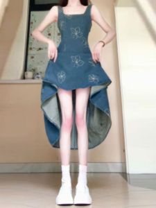 CHANGTONG | Retro Denim Dress Sleeveless Body Shaping