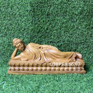 Tượng phật niết bàn kích thước dài 20 30cm gỗ bách xanh liền khối cực sắc nét