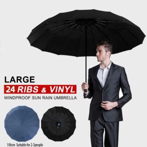 24-Bone Solid Color Automatic Folding Umbrella With UV Protection Casual Lightweight Portable Durable Umbrella For Men & Women
