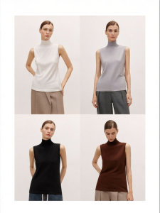 Turtleneck Sleeveless Black Acetate Vest