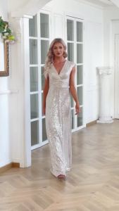 Đầm Dạ Hội Nữ Dáng Đuôi Cá Màu Xanh Cổ Chữ V Không Tay Dài Chấm Đất Đính Sequin Thanh Lịch Dành Cho Dạ Hội/tiệc Tối