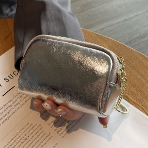 Mini Leather Clutch Bag with Key Coin Zipper Pocket Simple Design New 2025 Burst Pattern Cowhide Wallet for Men And Women