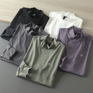 High Elasticity Breathable Long Sleeve Mens Casual Neck T-Shirt Base Shirt Trendy Autumn Standard Fit Fashion Urban Youth Daily Wear