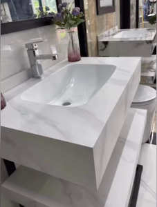 Bàn Đá 2 Tầng Tràn Viền KT 45x70 cm Kèm Chậu Âm Bàn Chống Xước Mẫu Mới Nhất Hot Nhất Hiện Nay - Hàng Nhập Khẩu Bảo Hành 10 Năm