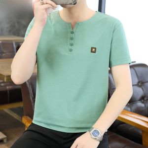 HENGYUANXIANG | เสื้อยืดคอวีแขนสั้นทรงสลิมฟิตสำหรับผู้ชาย ทรงบาง ระบายอากาศได้ดี ทรงพอดีตัว ทรงลำลอง เสื้อยืดผู้ชาย