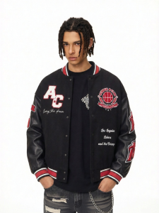 A chock | Vintage Patchwork Flocking Embroidery Baseball Jacket Autumn Winter