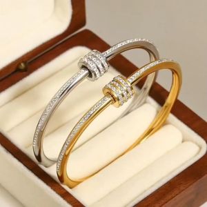Gelang Tangan Wanita Bangle Ring Putar Permata Mewah Elegant Anti Karat Anti Luntur Terbaru