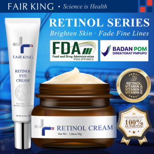 FAIR KING [BPOM] 2PCS Retinol Cream+Eye Cream Anti penuaan Memperbaharui Kulit Mengurangi Garis Halus Keriput Memudarkan Lingkaran Melasma Menghilangkan Kerut
