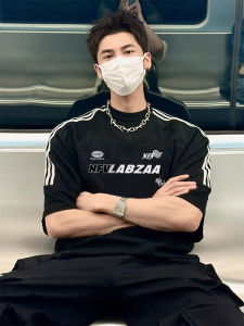 Pure Cotton Short Sleeve Mens T-shirt Striped Three Bars Casual Loose Fit Summer Fashion High Street Style Half Sleeve Top