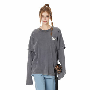 Turn Signal | Layered Long Sleeve T-shirt Cotton Loose Round Neck