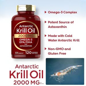 Antarctic Krill Oil Soft Capsules Imported from the United States High Content of Astaxanthin Blood Vessels Healthy Deep Sea Fish Oil 120 Capsules南极磷虾油高含量胶囊