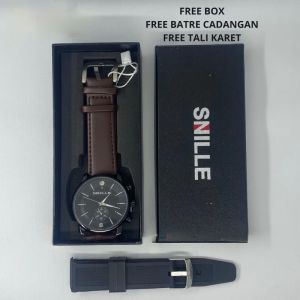 TERLARIS JAM TANGAN ORIGINAL PRIA JAM TANGAN SNILLE 1024 TALI KULIT MODEL CASUAL JAM TANGAN