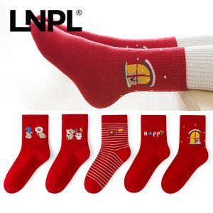 Red Mid-calf Socks for Children with Gathering Style