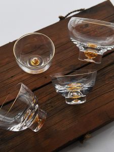 Gold Foil Decorated Crystal Glass Tea Cup Creative Drinking Bowl Small Tea Lamp Owner Cup Public Cup Tea Set Handmade Craft
