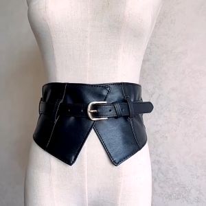 Belt Wanita Corset Obi Kulit Hitam Retro Black Wide Waistband