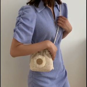 Túi Cói Đi Biển Đính Hoa Cúc Vintage - 100style