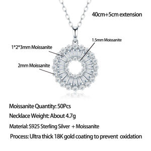 Pretty Beauty Moissanite Sunburst Pendant Necklace 925 Silver Triple Layer Halo Design Clavicle Chain for Women Wedding Jewelry