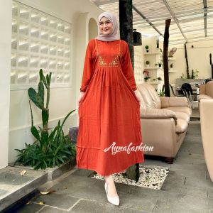 MECCA DRESS GAMIS LEBARAN BORDIR RAYON TWILL