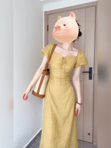 Xzy/Xin Zhengyan Plus Size Ladies French Retro Tea Break Puff Sleeve Dress Female Summer Fancy Temperament Long Dress