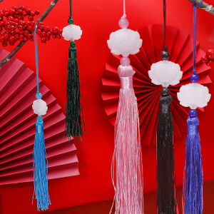 Chinese White Jade Lotus Flower Tassel Waist Belt Pendant Elegant Premium Double-sided Jade Hanging Oranment New Year Clothing Home Decoration Gift