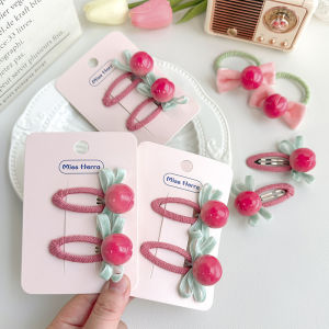 Adorable Sweet 3D Peach Hair Accessories for Girls Children Hair Clips Elastic Bands for Braiding Side Ponytail Headwear