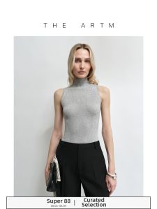 Luxe Cashmere Tencel Dropped-Shoulder High Neck Knit Vest