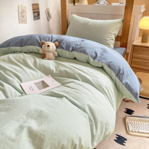 ชุดผ้าคลุมเตียงแบบสามชิ้น Pure Cotton สำหรับนักเรียนมัธยมปลายและนักศึกษาวิทยาลัย ขนาด 90x200 ผ้าฝ้ายแท้ระบายอากาศได้ดี ไม่มีผ้าปิด