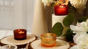 Ikea tealight candle holder Home décor ornament candle holder Romantic Candlelight Dinner Ins Vertical Pattern Candle Cup Nordic Home Candle Stand