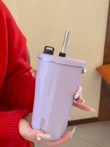 Tyeso Tumbler 600ml Retractable Straw Coffee Mug 304 Stainless Steel Double Wall Insulated Thermos Flask Coffee Mug Water Bottle Cup Botol Air With Straw 保温杯保温瓶
