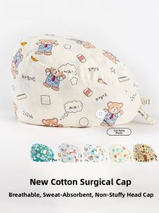 Pure Cotton Nurse Hat Printed Thin Surgical Work Cap Adjustable Dentist Dental Operating Room Doctor Headwear Sweet Cute Style