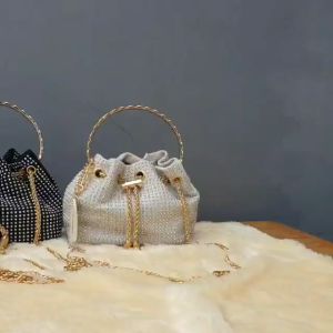 NBJ59 DBB93 DBX30 Glitter Bucket Bag atau Rhinestone Drawstring Bag clutch tas pesta