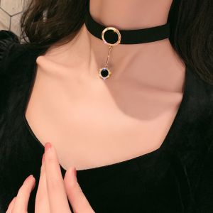 Necklace Womens Trendy Leather Rope Necklace Choker Collarbone Chain Collar Black Belt Neck Jewelry Short Neckband Temperament Jewellery