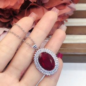Exaggerated Large Micro-Set Pigeon Blood Red Ruby Necklace & Collarbone Chain Amethyst Pendant Alloy Fresh Out Fashion Jewelry