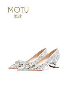 Silver Thick Heel Wedding Shoes Comfortable Large Size 41-43 for Bride to Be Crystal Embellished Fashionable Wedding Footwear