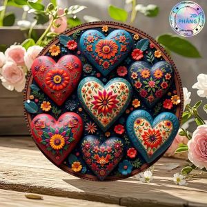 CIFbuy | Tranh Treo Tường Hình Trái Tim Nghệ Thuật Dân Gian Mexico Nhiều Màu Sắc Kích Thước 8 Inch Chất Liệu Nhôm Trang Trí Nhà Cửa Quà Tặng Halloween Phù Hiệu Kim Loại